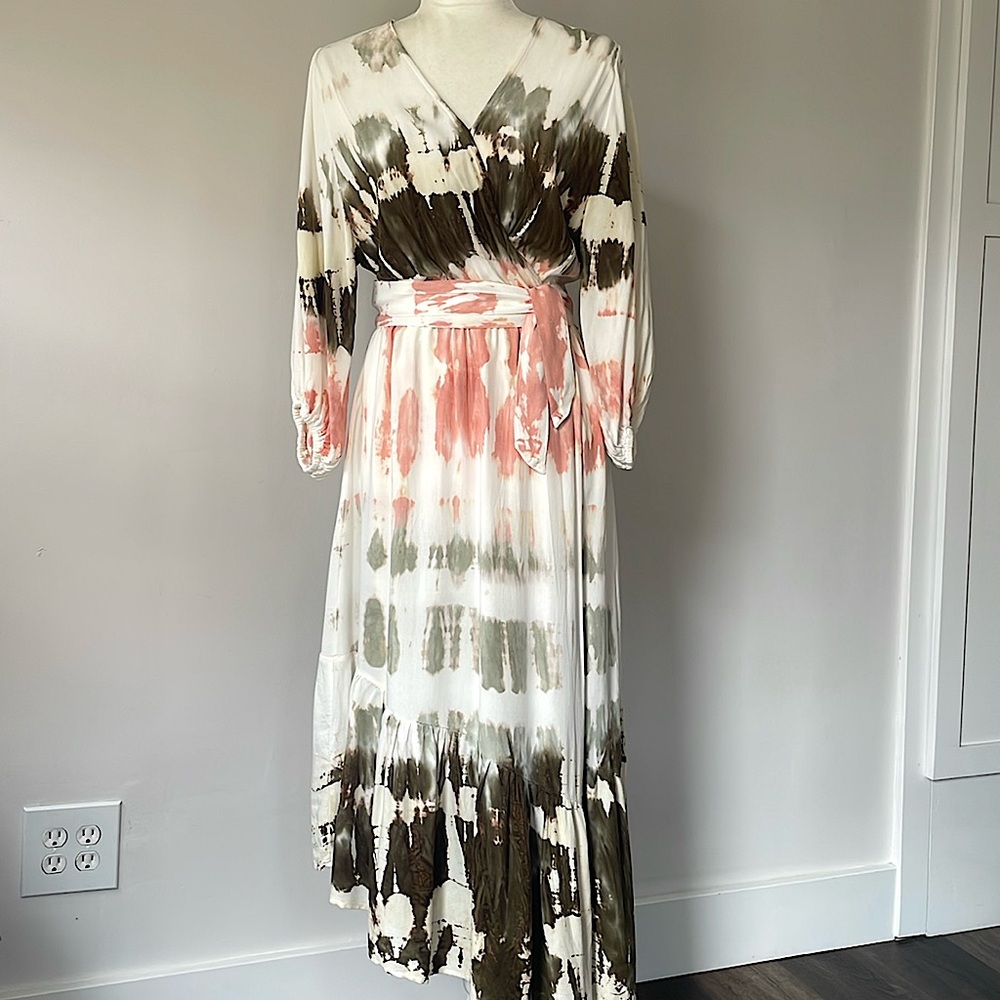 Young Fabulous & Broke Tie-Dye Wrap Midi Summer Boho Dress size Small